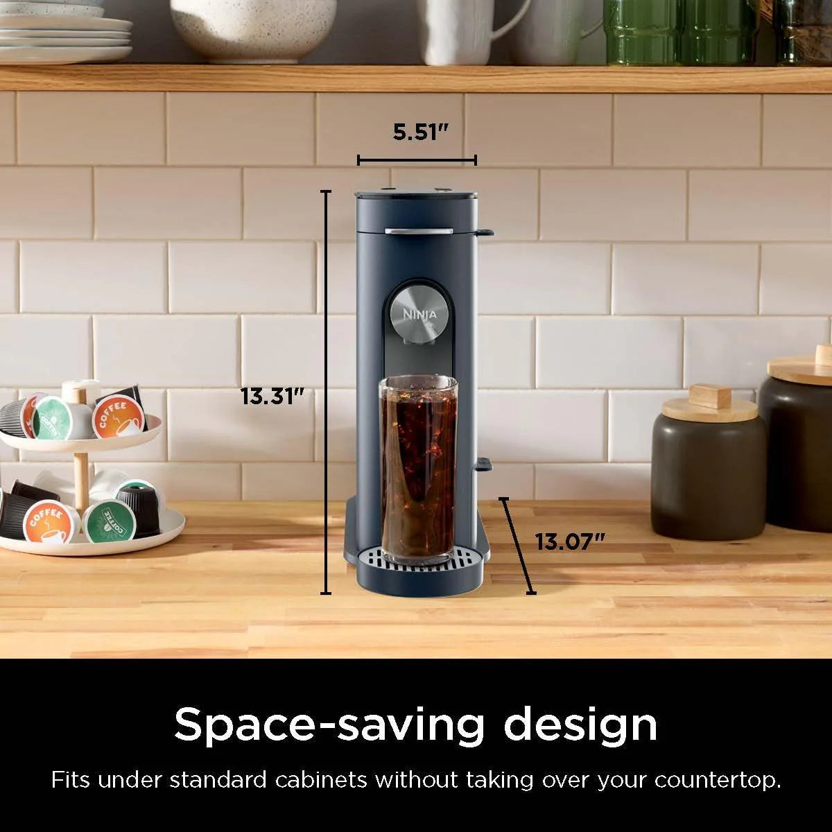 Ninja Pods & Grounds Single-Serve Coffee Maker, K-Cup Pod Compatible, Brews Grounds, Compact Design, 56-oz. Reservoir, 6-oz. Cup to 24-oz. Travel Mug Brew Sizes, Iced Coffee Maker, Stone, PB041ST