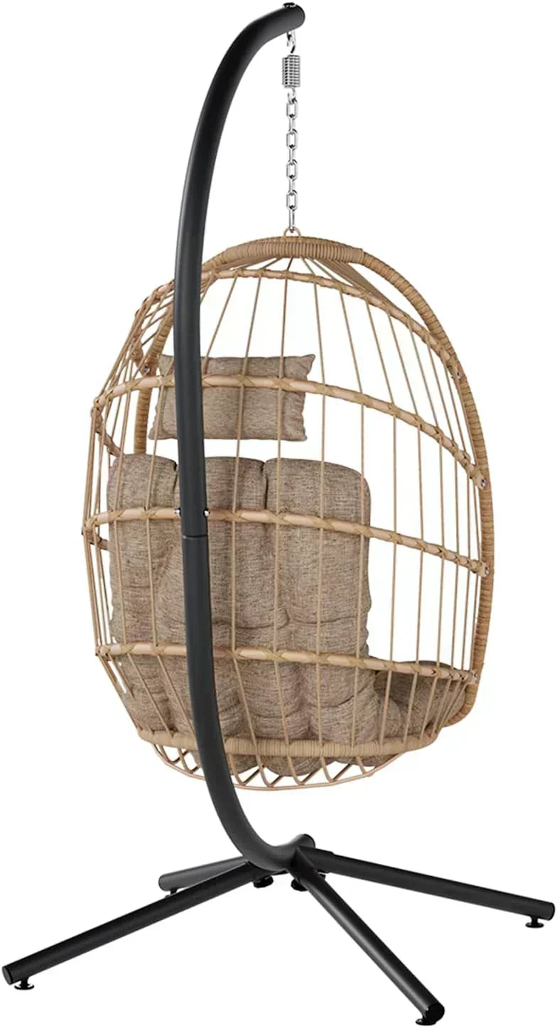 SWITTE Egg Chair Outdoor with Stand Indoor Wicker Hanging Egg Swing Chair with Cushion