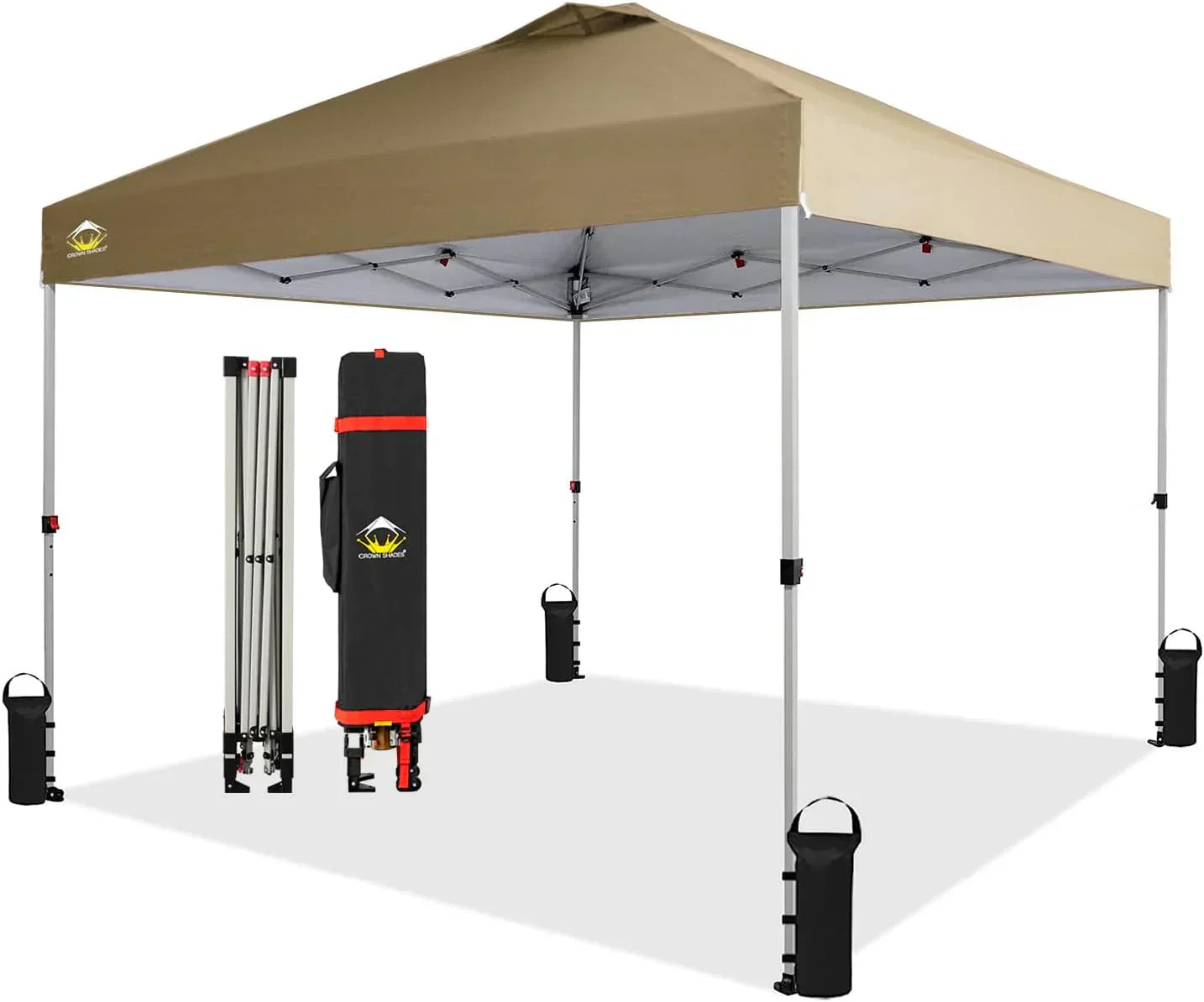 10x10 Pop-Up Awning One-Click Installation Beach Tent Outdoor Sunshade Silver Coated Top