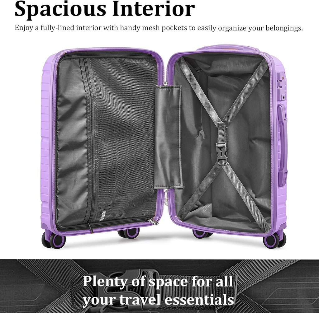 5-piece PP hardshell lightweight travel carry-on luggage set with dual spinner wheels and TSA lock