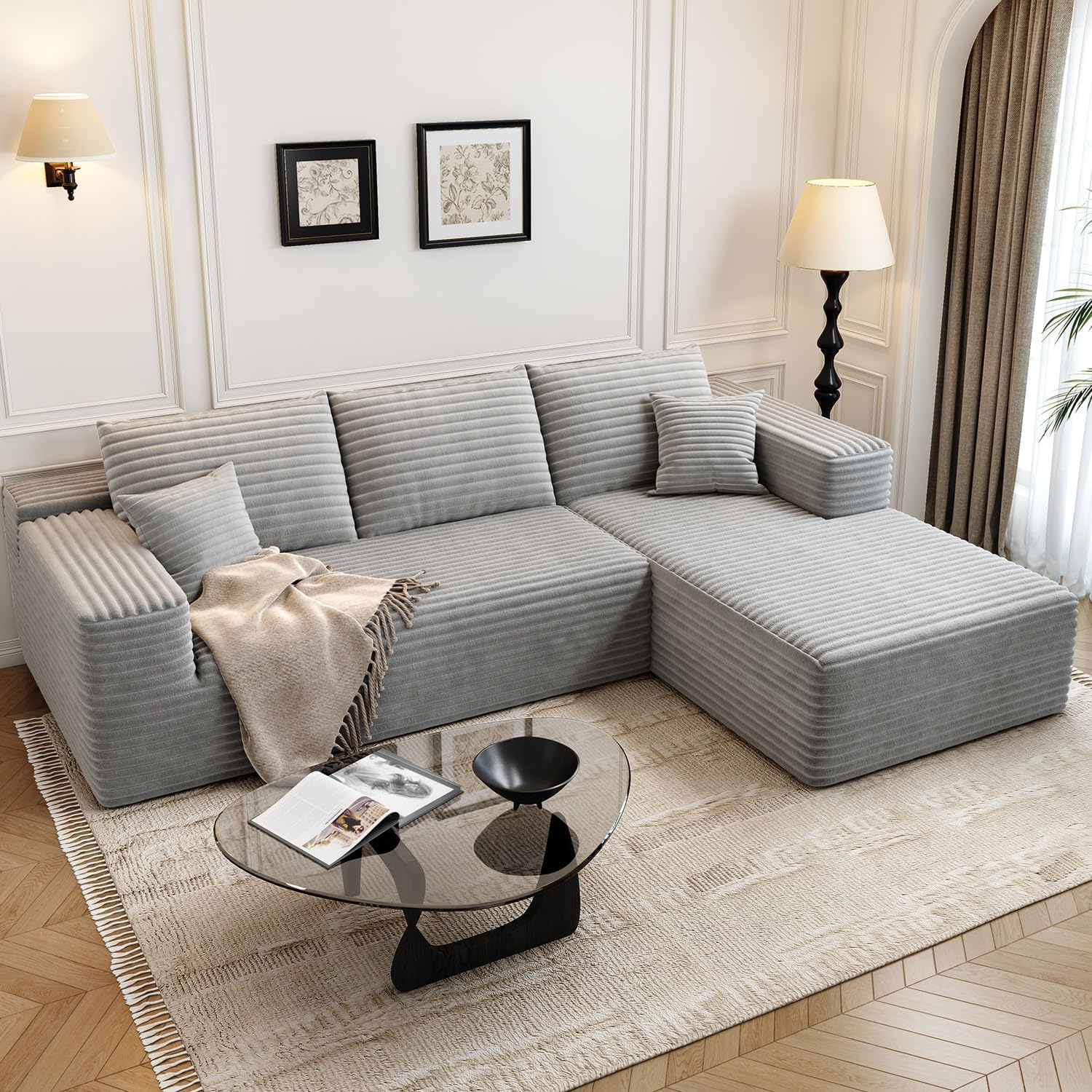 107.5 Cloud Modular Sectional Sofa Couch with L-Shape Chaise,Modern Minimalist Upholstered Couches
