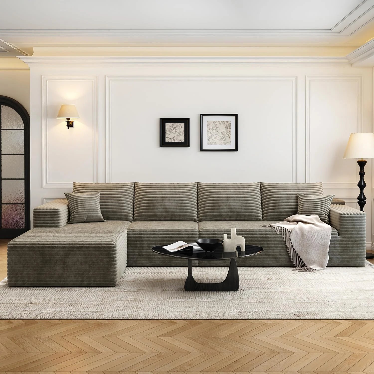 107.5 inch Cloud Modular Sectional Sofa with L-Shaped Chaise Lounge, Modern Minimalist Upholstered Sofa Deep Seating Corner Sofa