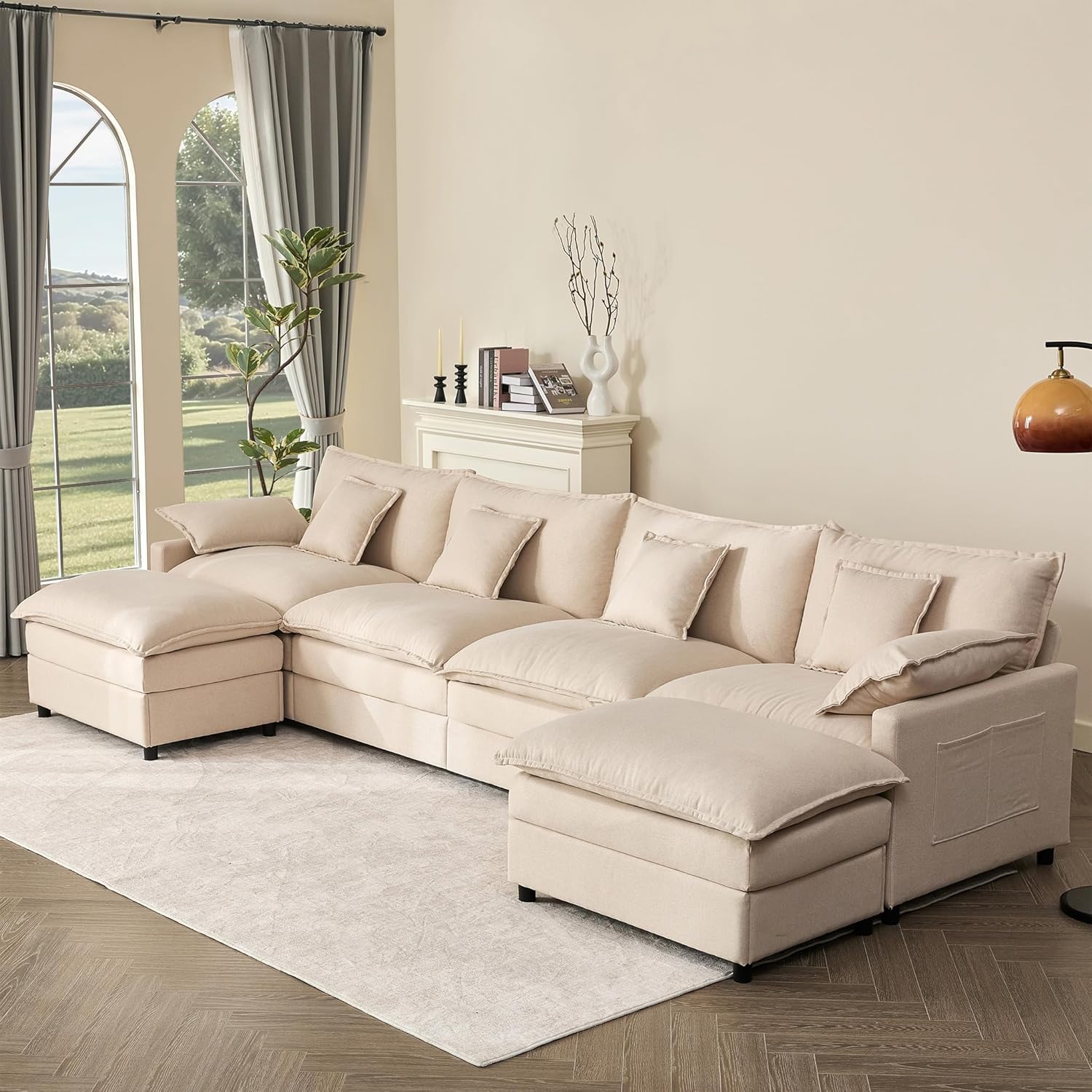 108 Inch U Shape Sofa Sectional Sofa Comfortable Cloud Sofa with Removable Footstool