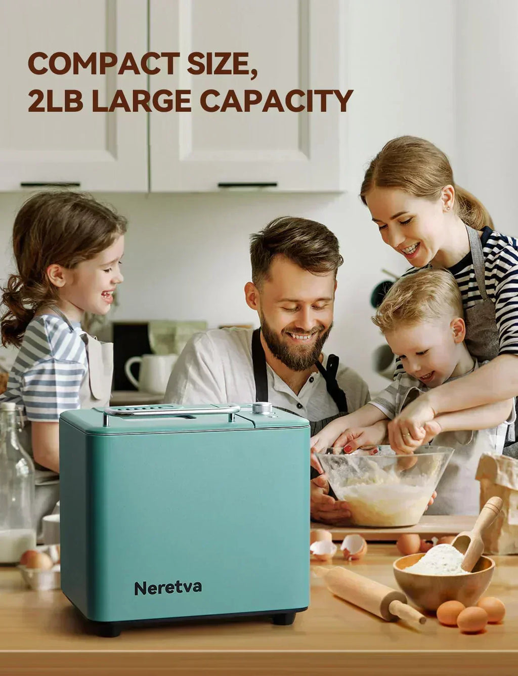 Neretva Bread Maker 20-in-1 2LB Bread Maker Dual Heater Bread Maker Automatic Ceramic Pan