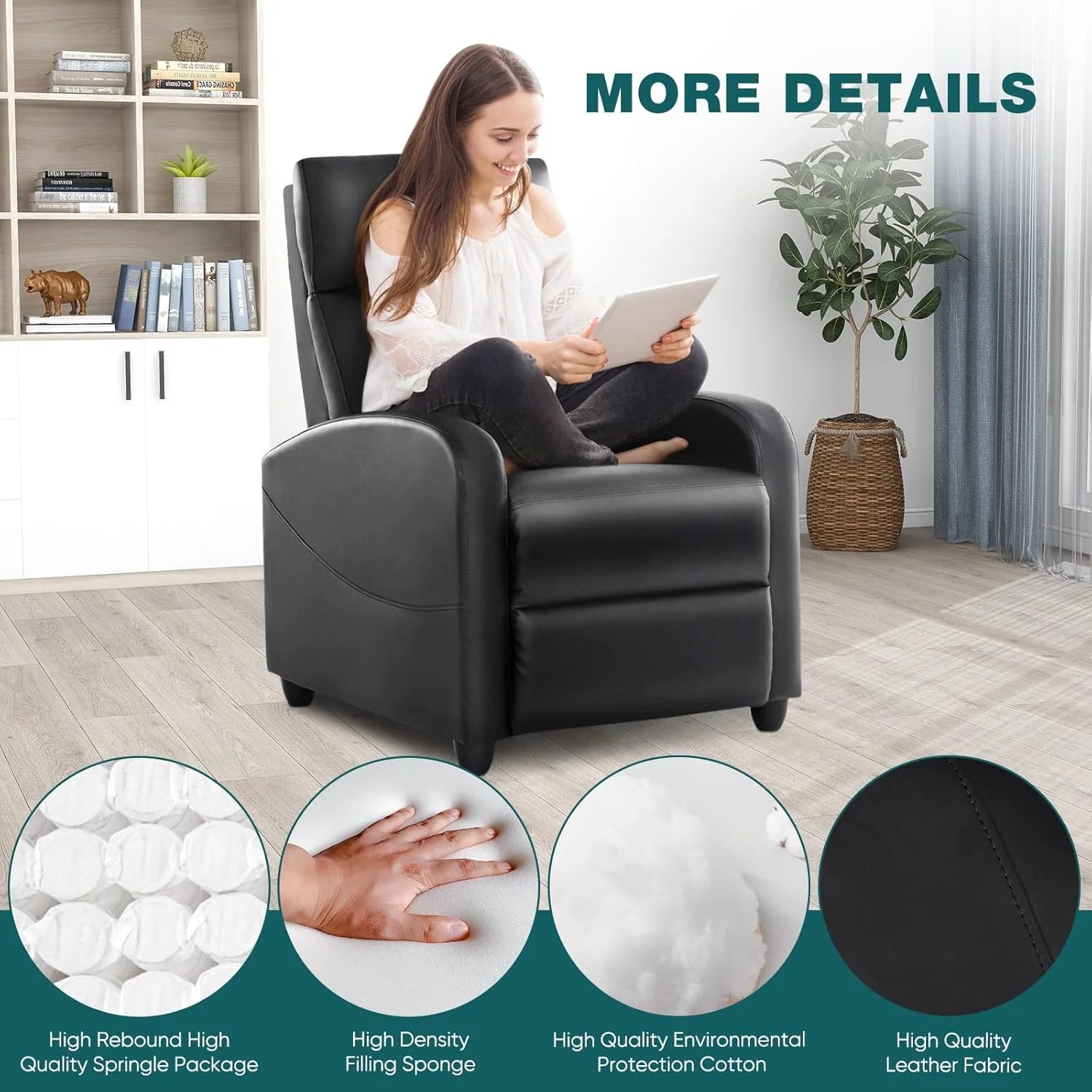 Swivel Rocking Recliner Chair with Extra Large Footrest High Back, Upholstered Glider Nursery Chair for Living Room, Bedroom & Nursery, Comfortable Deep Seat for Relaxation, Grey