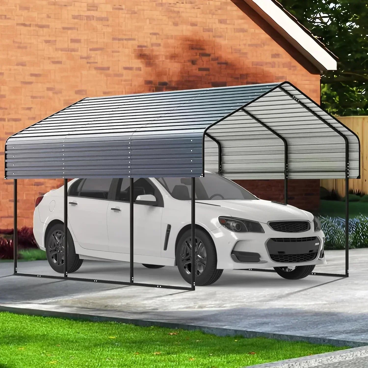 10'x15' Heavy Duty Metal Carport Outdoor Garage Car Shelter Shade with Heavier Frame