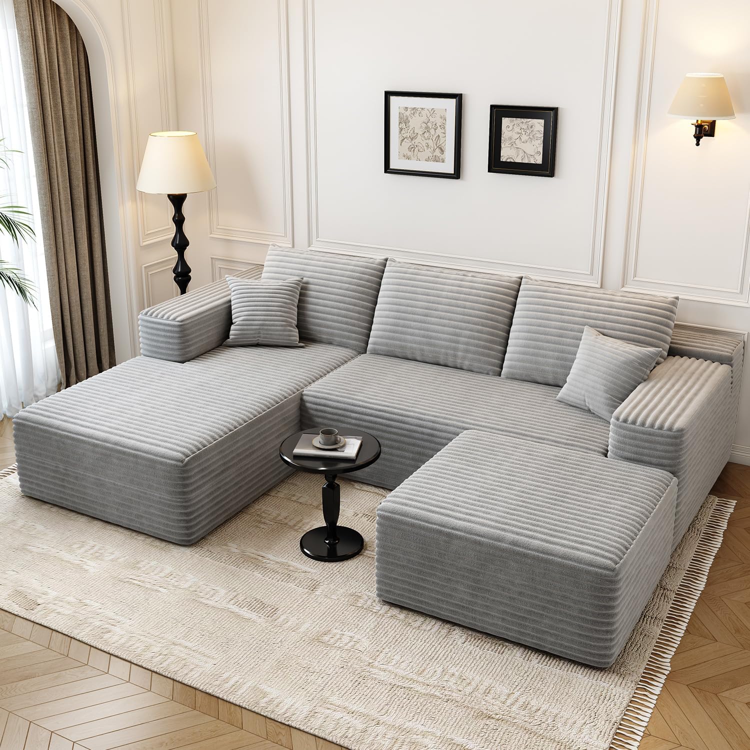107.5 inch Cloud Modular Sectional Sofa with L-Shaped Chaise Lounge, Modern Minimalist Upholstered Sofa Deep Seating Corner Sofa