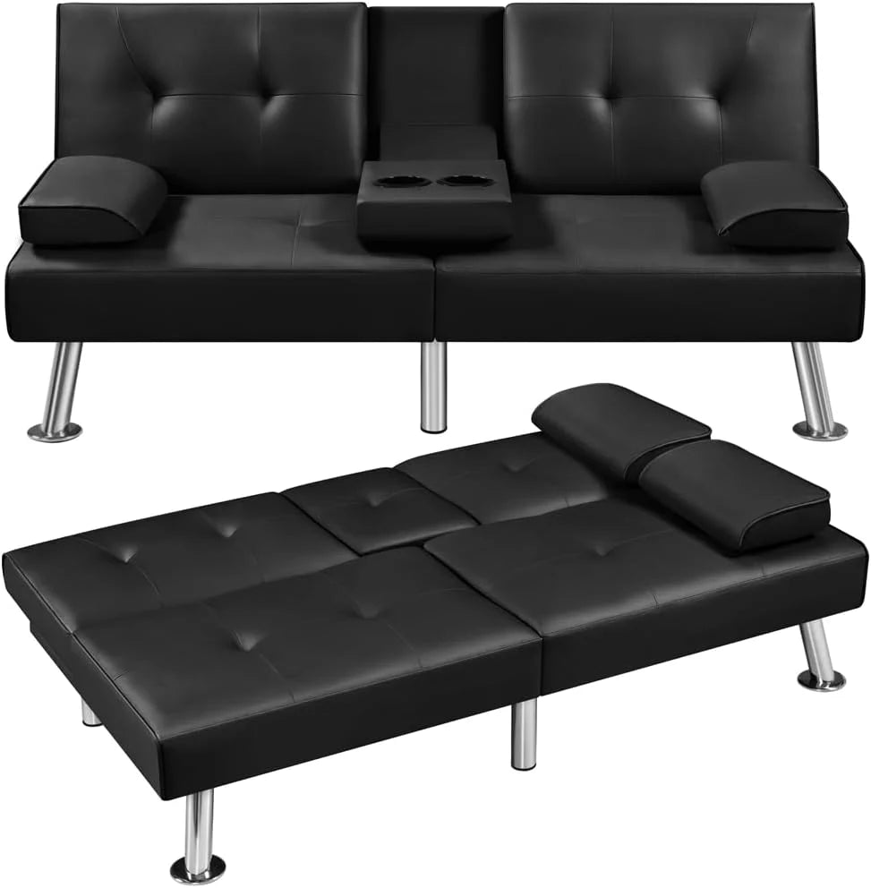 Convertible Sofa Bed Modern Imitation Leather Home Recliner Flip Double Sofa Folding Sofa Bed Guest Bed