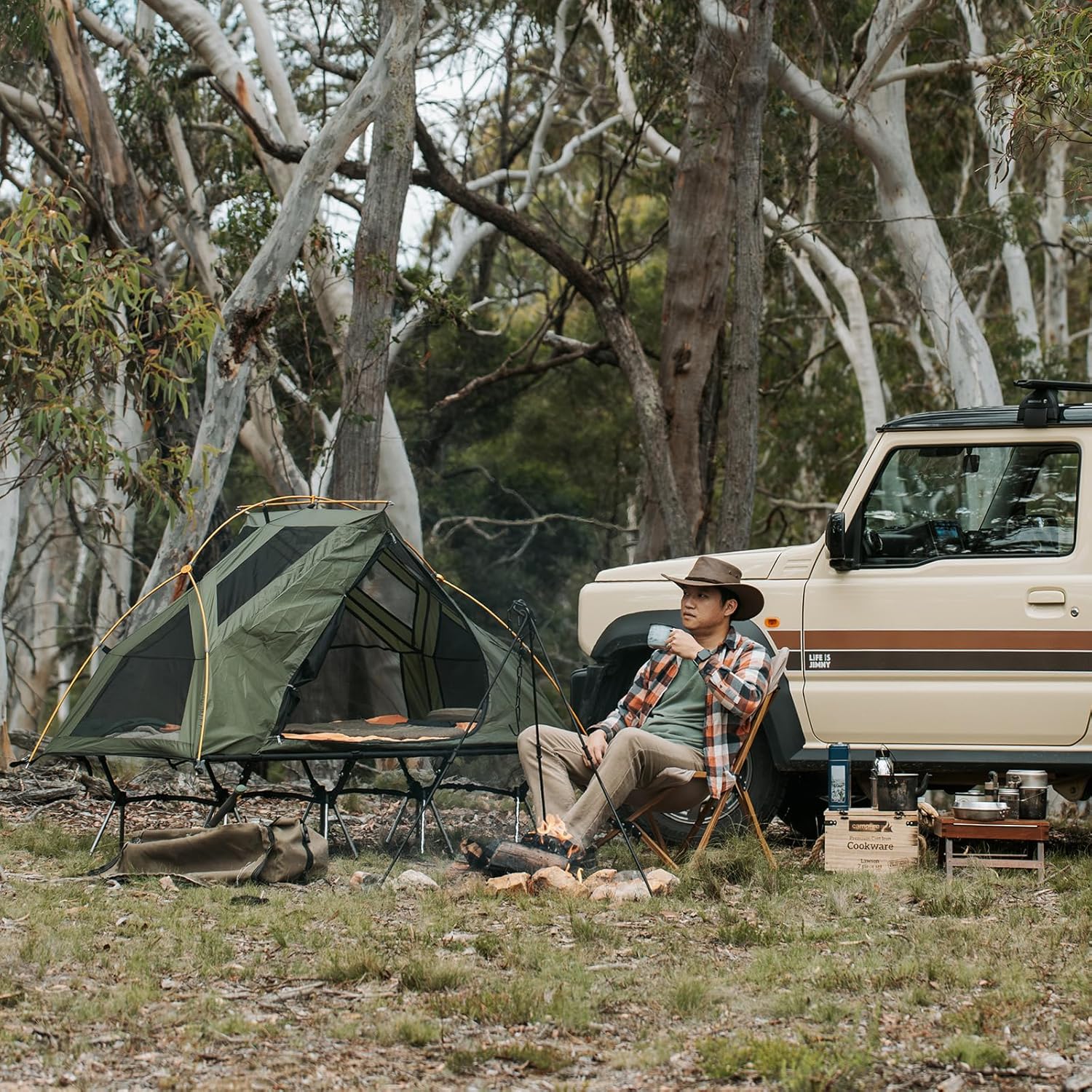 Camping Cot Tent - Waterproof 1-Person Off-Ground Combo Cot Bed for Adults Portable Easy Set-up Tent