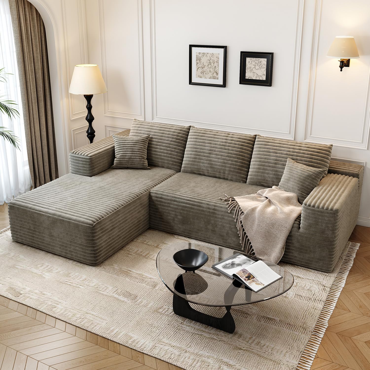 107.5 Cloud Modular Sectional Sofa Couch with L-Shape Chaise,Modern Minimalist Upholstered Couches