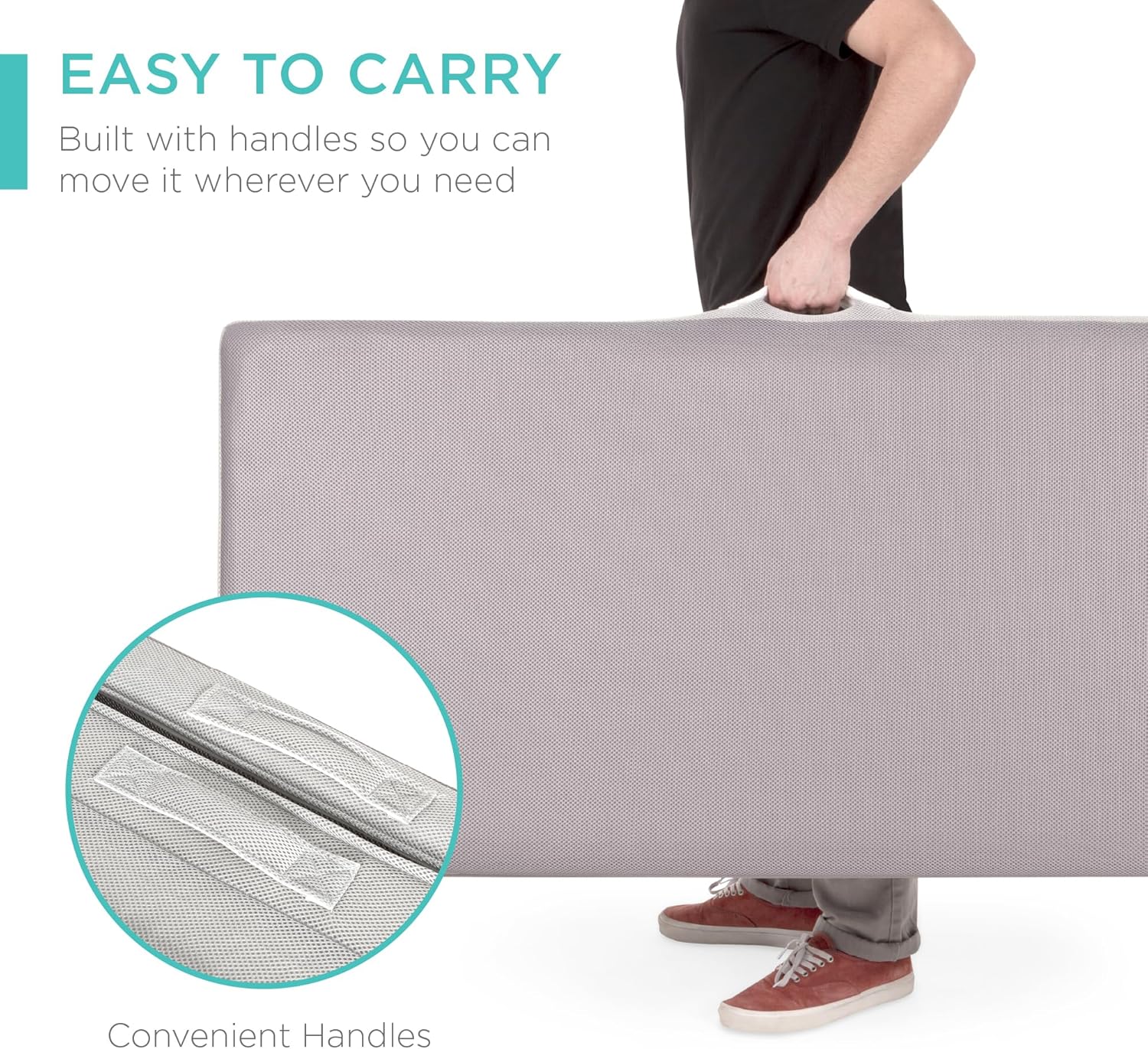 4in Portable Queen-Size Mattress, Tri-Fold Mattress for Camping, Guest, Toddler