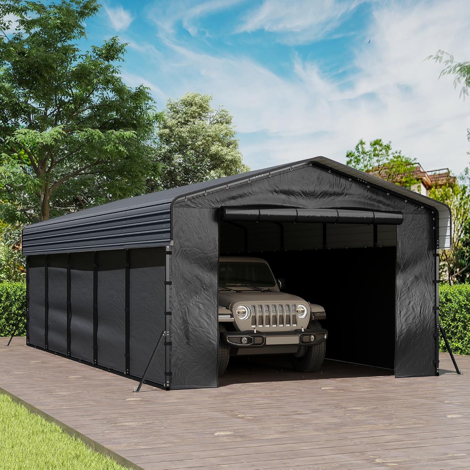 10'x15' Heavy Duty Metal Carport Outdoor Garage Car Shelter Shade with Heavier Frame