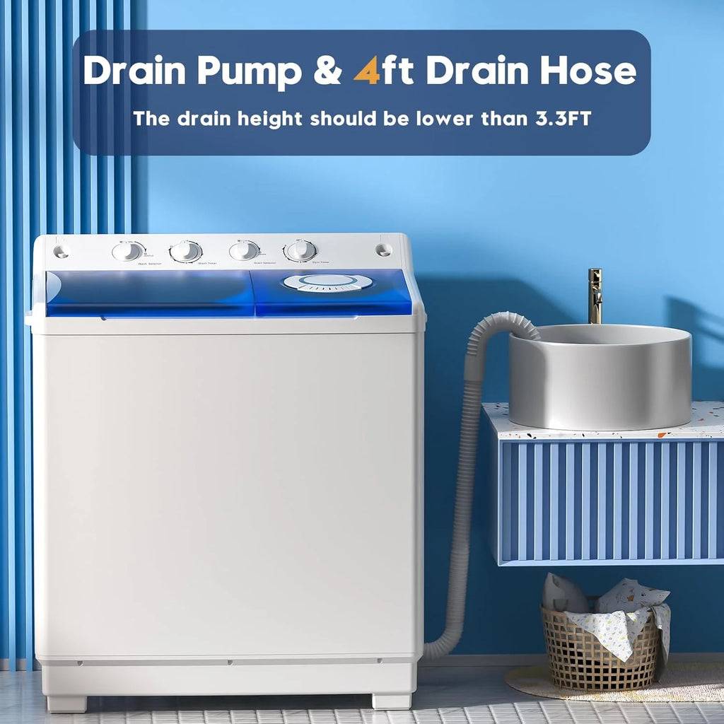 Auertech Portable Washing Machine 28lb Twin Tub Washing Machine Mini Compact Washing Machine with Drain Pump