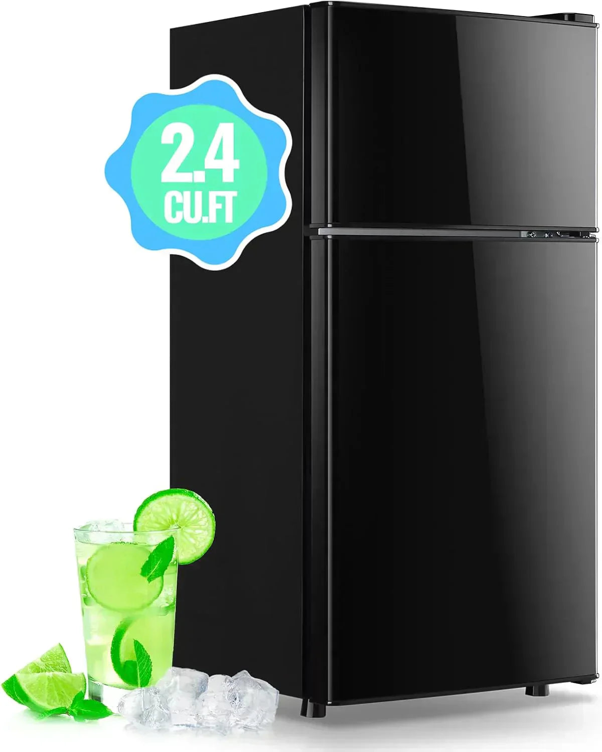 2.4 Cu.Ft Mini Fridge with Freezer Double Door Small Tiny Size Refrigerator with 7 Control Knob
