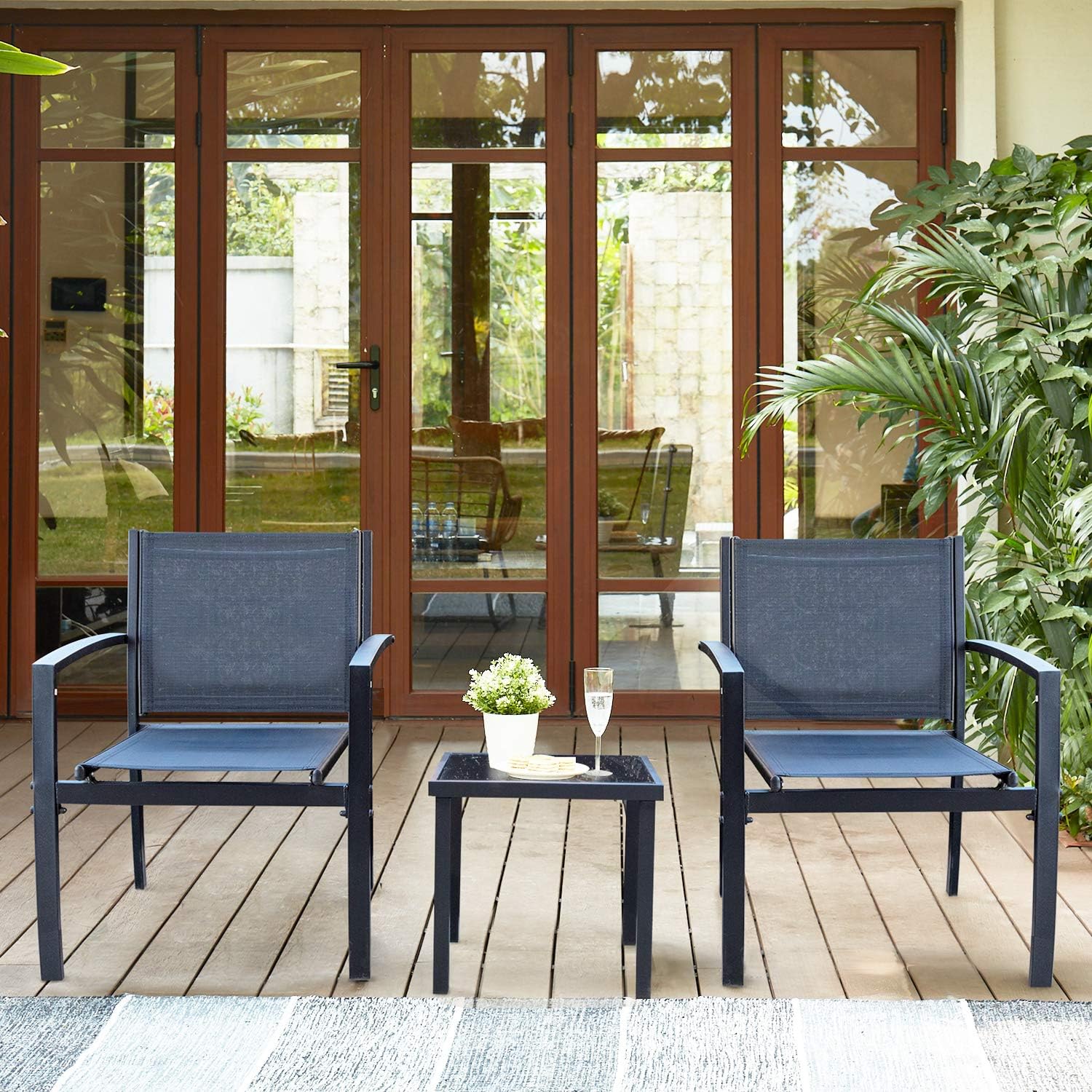 Homall Patio Dining Set 7 Pieces Outdoor Furniture with Large Table and 6 Textilene Chairs for Porch, Brown
