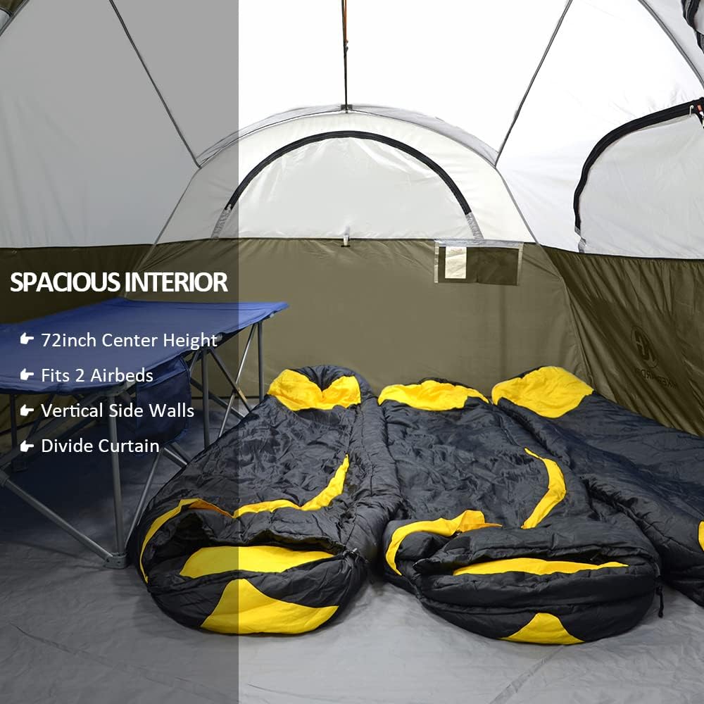 CAMPROS CP Tent 8 Person Camping Tents, Weather Resistant Family Tent, 5 Large Mesh Windows, Double Layer, Divided Curtain for Separated Room, Portable with Carry Bag