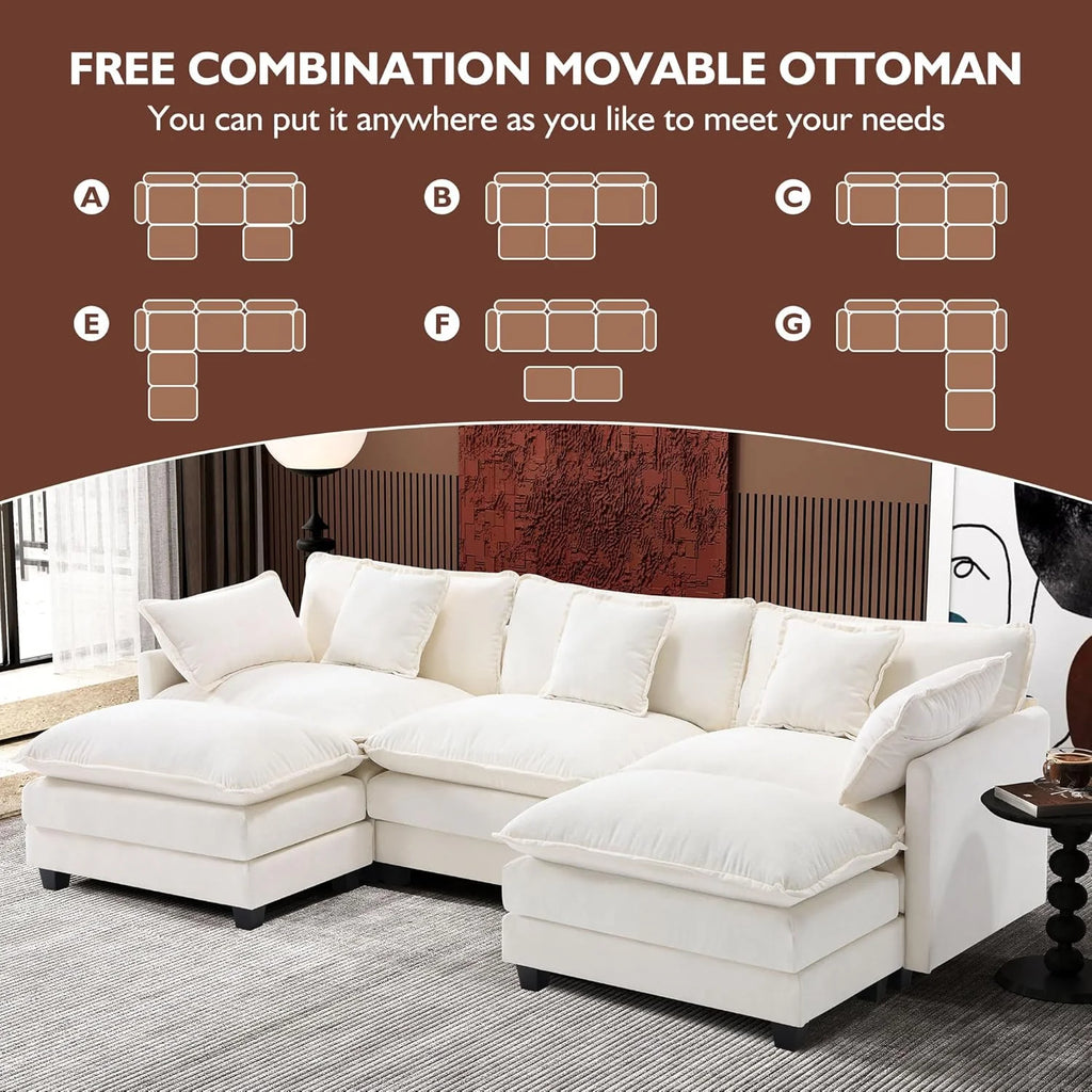111.4 Inch L-Shaped Modern Sofa Modular Cloud Sofa Ottoman 4-Seater Chenille Deep Seat Sofa