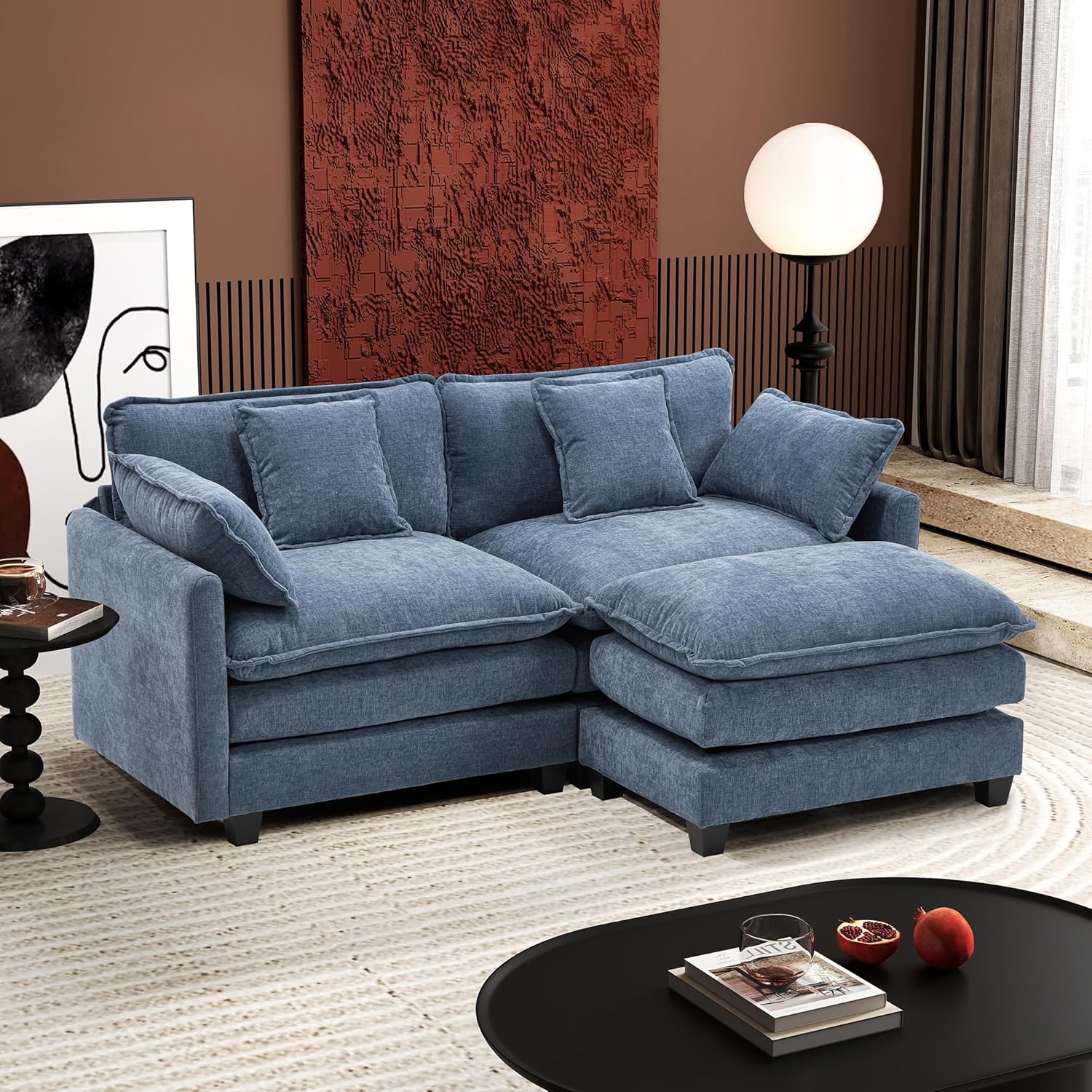 111.4 Inch L Shaped Modern Sofa Modular Cloud Sofa with Ottoman 4 Seater Chenille Deep Seat Sofa